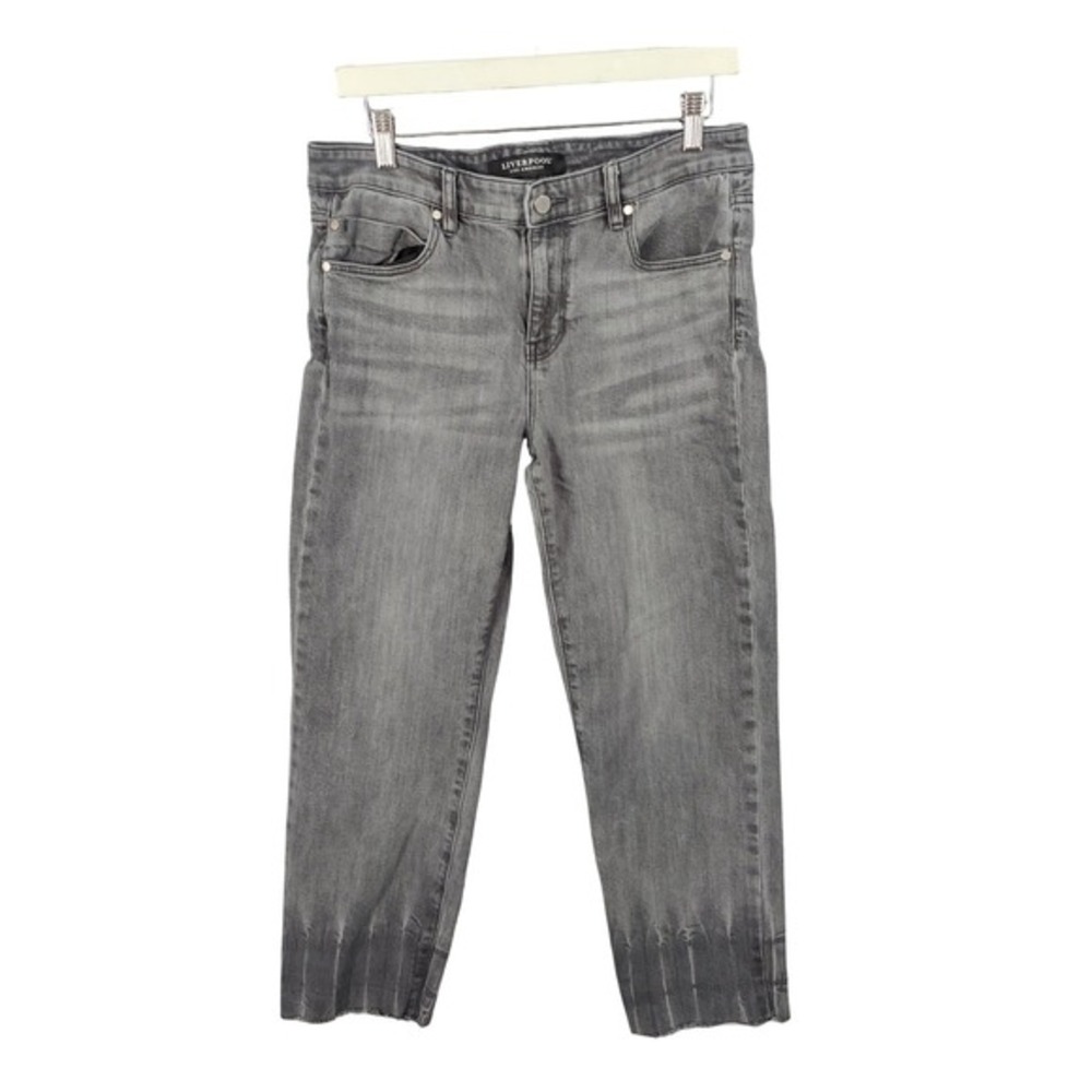 Liverpool Women Grunge Edgy Emo Straight Leg Crop Jeans 10 Stone Grey Raw Hem